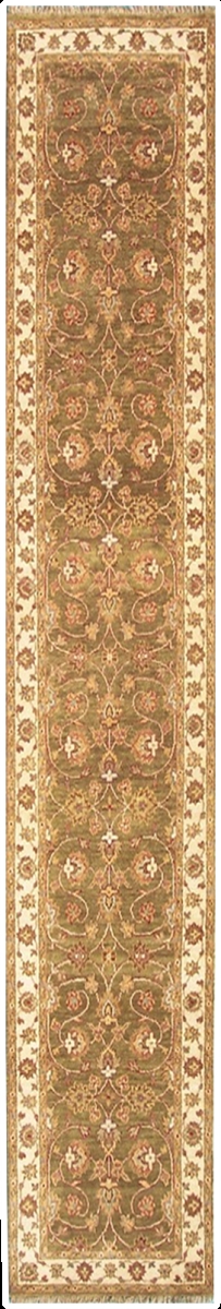 Hand Knotted Green & Beige Runner Rug - 2 ft. 6 in. x 20 ft. - Durable Wool