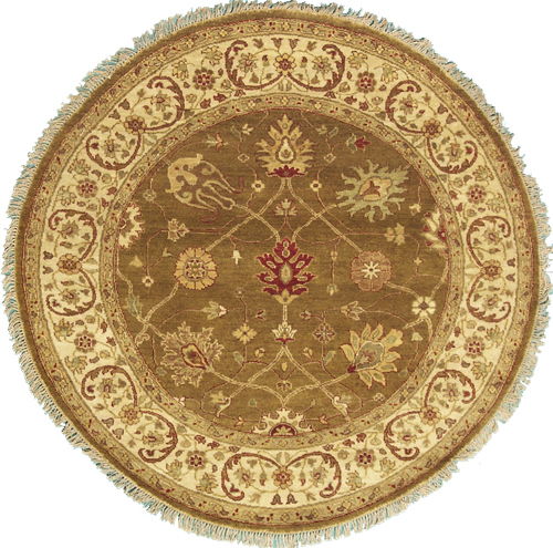 TG869 Hand knotted Green & Beige Round Rug, 8 x 8 ft.