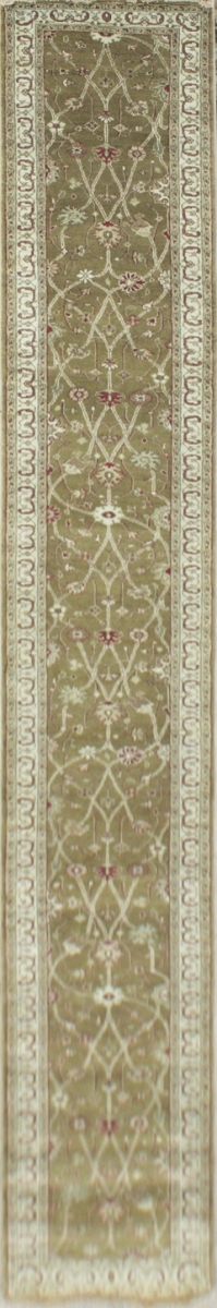 Hand Knotted Runner Rug - Dark Green & Beige - 2.5 ft x 20 ft - Durable Wool