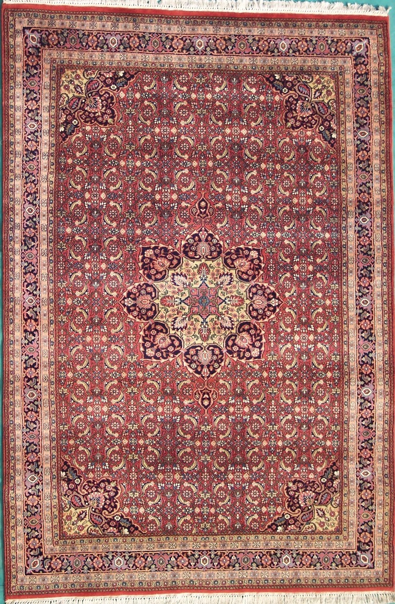 Hand Knotted Rust & Blue Rectangle Rug - 6 x 9 ft. - Durable Wool