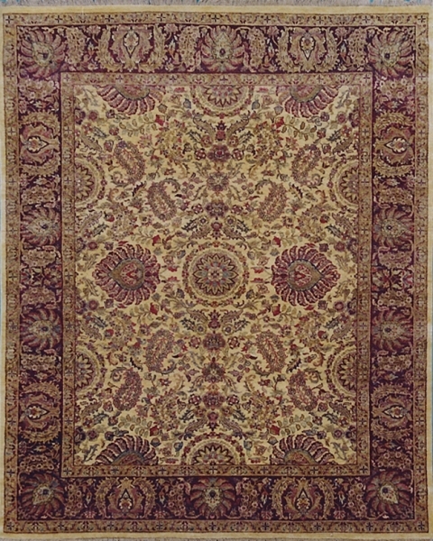 TC151 Hand Knotted Beige & Burgundy Rectangle Rug, 8 x 10 ft.