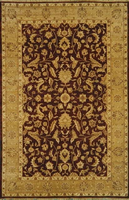 TD106 Hand Knotted Burgundy & Camel Rectangle Rug, 6 x 9 ft.