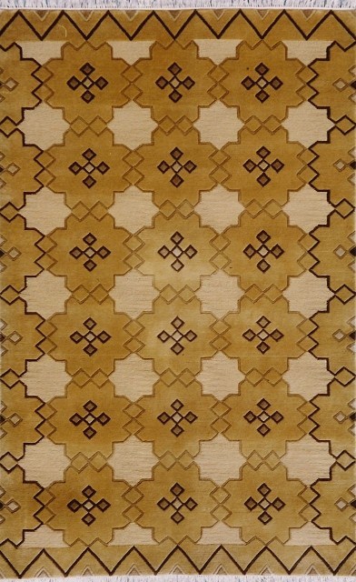 Hand Knotted Multi Color & Gold Rectangle Rug - 5 x 8 ft. - Durable Wool