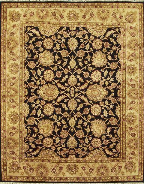 TD294 Hand Knotted Black & Beige Rectangle Rug, 8 x 10 ft.