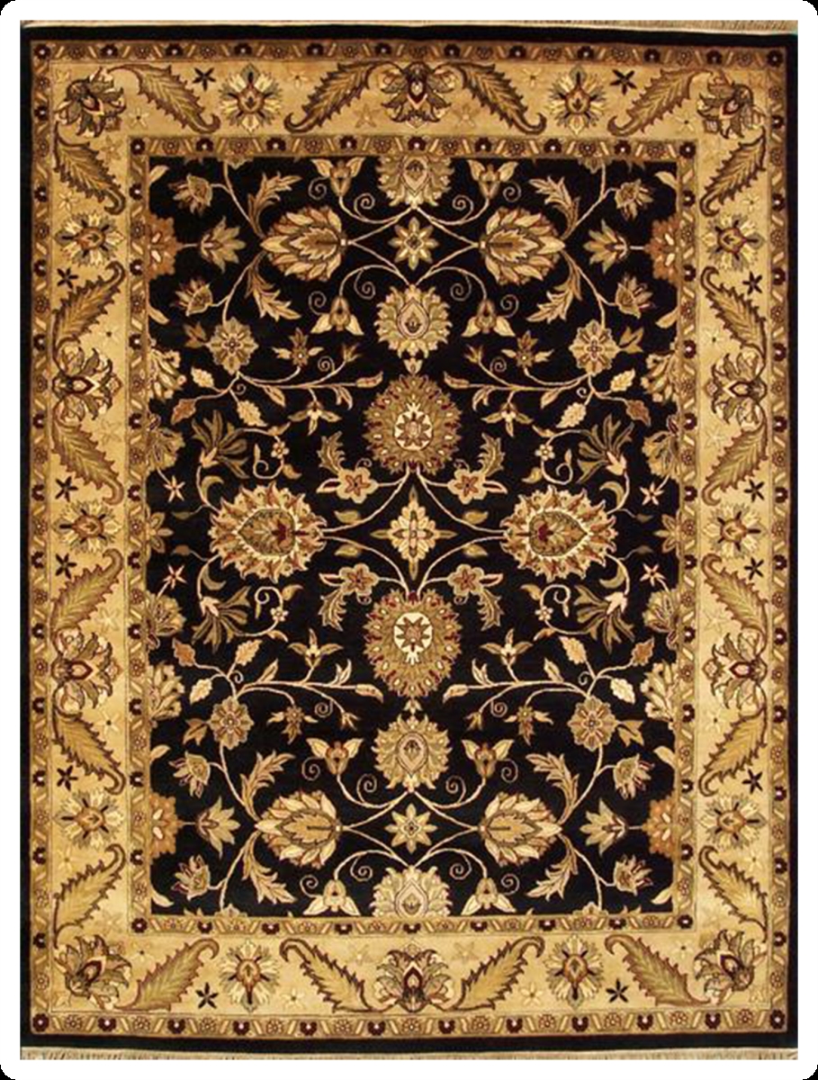 Hand Knotted Rectangle Rug - Black & Beige - 9 x 12 ft. - Durable Wool