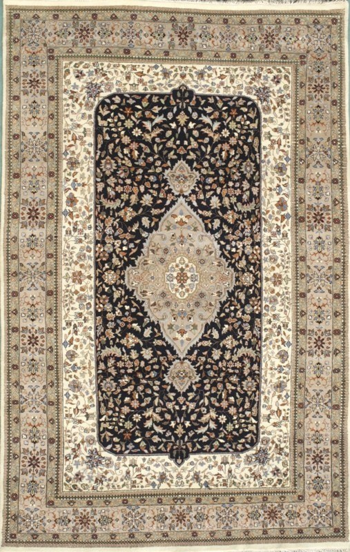 TD408 Hand Knotted Navy Blue Rectangle Rug, 4 x 6 ft.