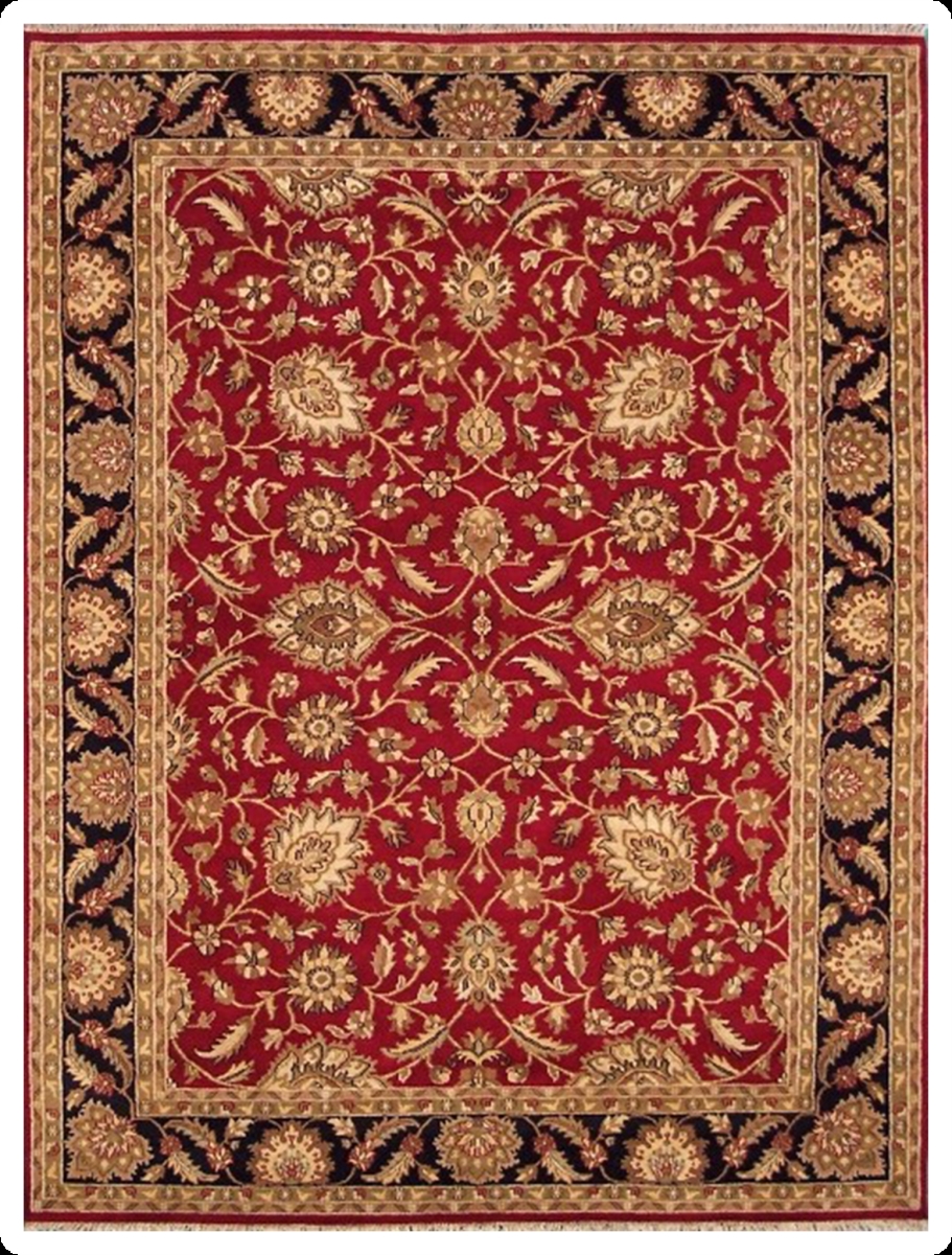 Hand Knotted Red & Black Rectangle Rug - 9 x 12 ft. - Traditional Wool Design
