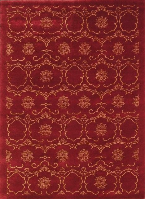 Hand Knotted Red & Gold Rectangle Rug - 5'7in. x 7'10in. - Durable Wool