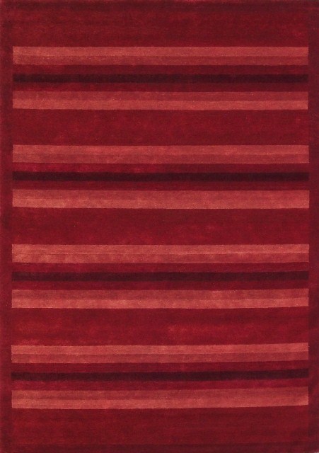 Hand Knotted Red Rectangle Rug - 5'7in. x 7'10in. - Durable Wool
