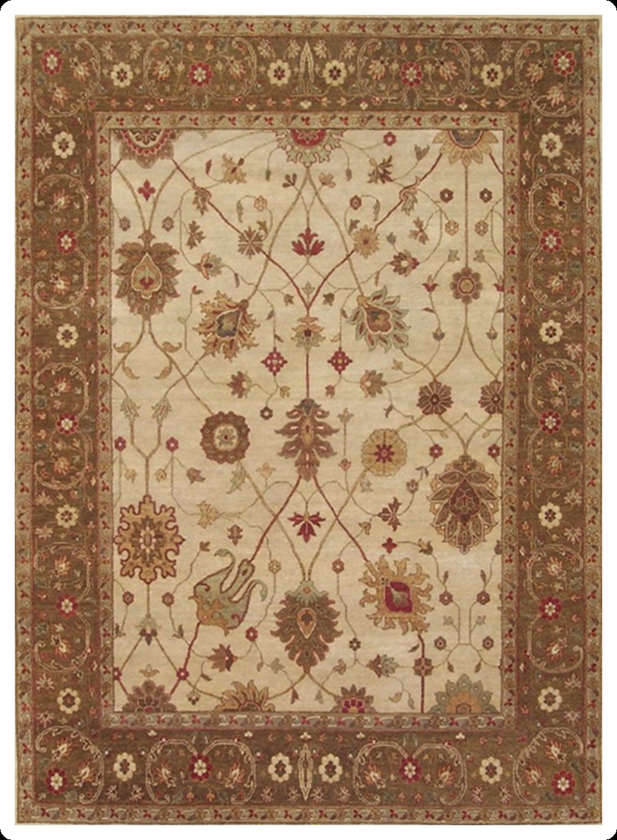 TF1161 Hand Knotted Beige & Dark Green Rectangle Rug, 10 x 14 ft.