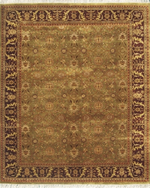 TF118 Hand Knotted Green & Dark Burgundy Rectangle Rug, 8 x 10 ft.