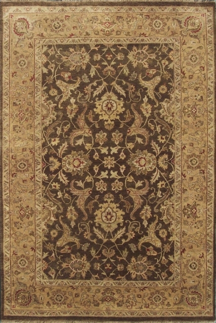 Hand Knotted Brown & Gold Rectangle Rug - 6 x 9 ft. - Traditional Wool Design