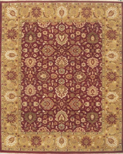 TF126 Hand Knotted Burgundy & Gold Rectangle Rug, 8 x 10 ft.