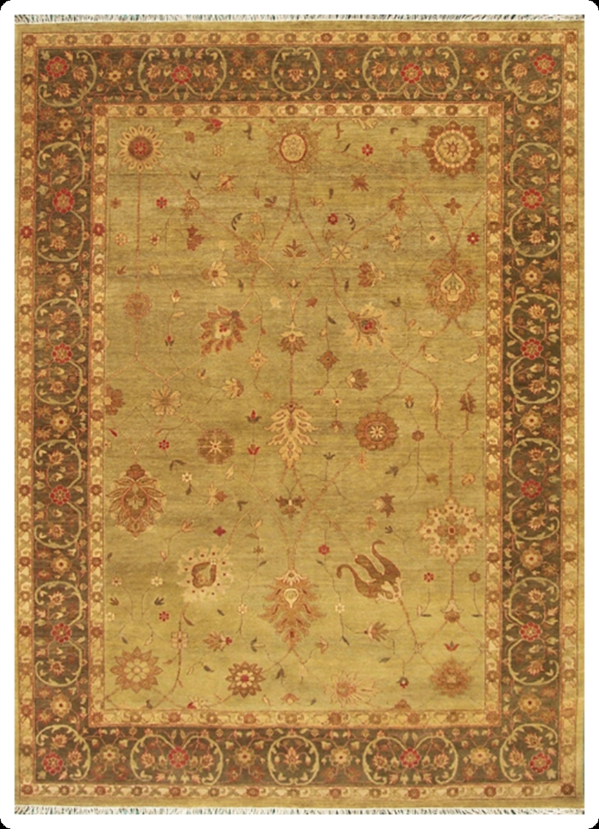 Hand Knotted Rectangle Rug - Light Green & Dark Green - 10 x 14 ft. - Durable Wool