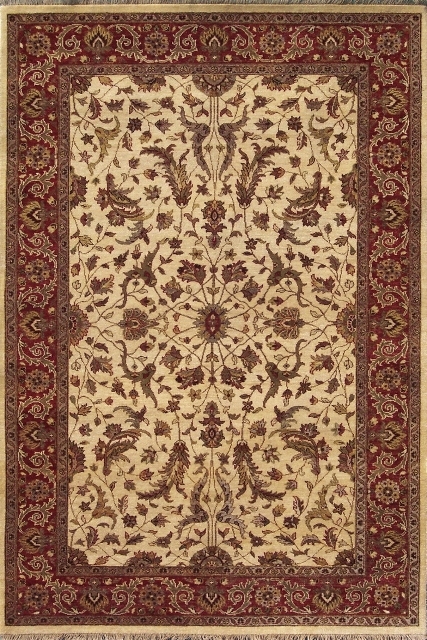 TF37 Hand Knotted Beige & Red Rectangle Rug, 6 x 9 ft.
