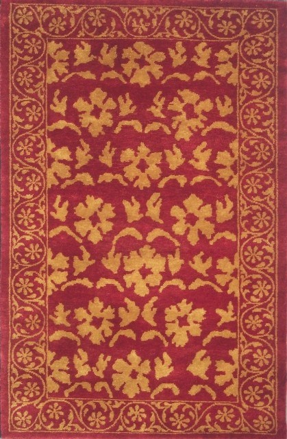 TF425 Hand Knotted Red & Gold Rectangle Rug, 5 x 8 ft.