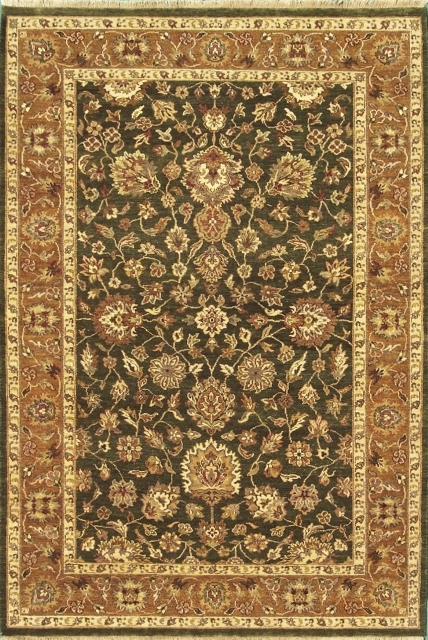 Hand Knotted Dark Green & Gold Rectangle Rug - 6 x 9 ft. - Durable Wool
