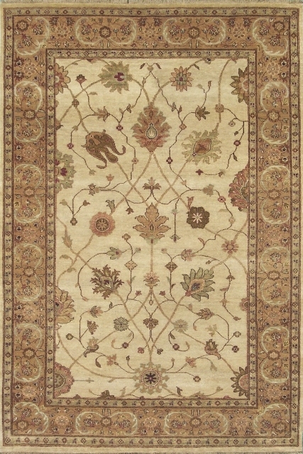 Hand Knotted Beige & Gold Rectangle Rug - 6 x 9 ft. - Durable Wool Weave