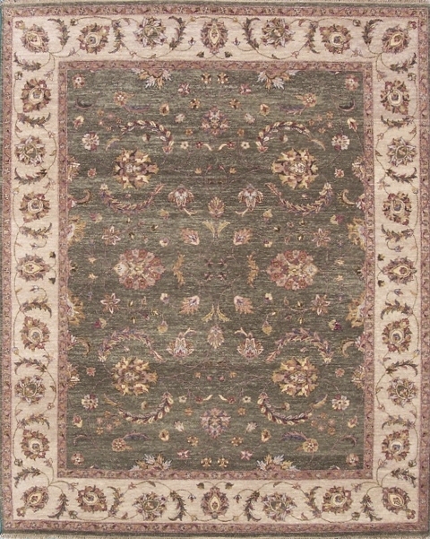 TF873 Hand Knotted Sage Green & Beige Rectangle Rug, 8 x 10 ft.