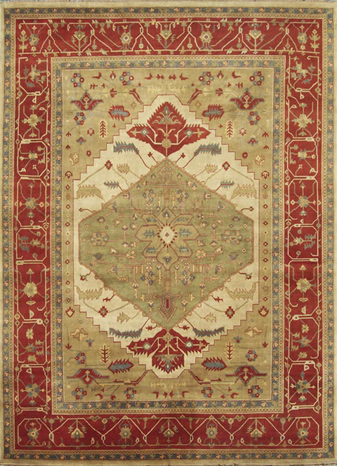 Hand Knotted Beige & Rust Rectangle Rug - 9 x 12 ft. - Durable Wool - Handmade