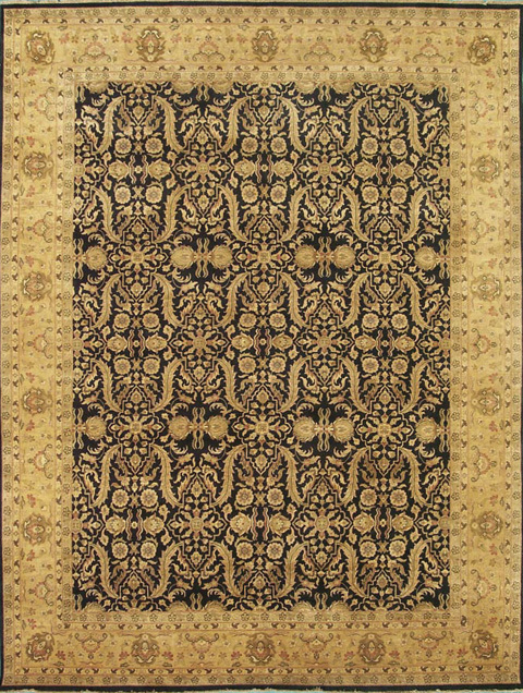 TG1406 Hand Knotted Black & Gold Rectangle Rug, 9 x 12 ft.