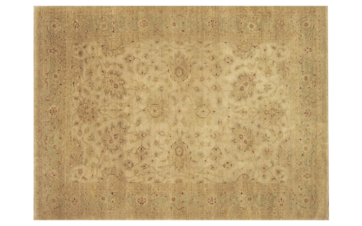 Hand Knotted Rectangle Rug - Camel & Light Green - 10 x 14 ft - Durable Wool