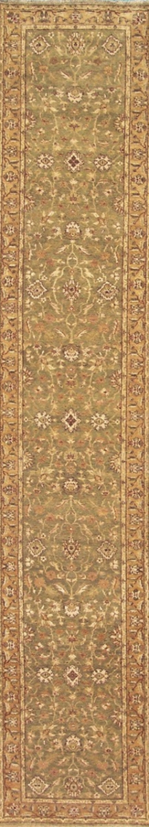 Hand Knotted Dark Green & Gold Runner Rug - 2.5 ft x 20 ft - Durable Wool