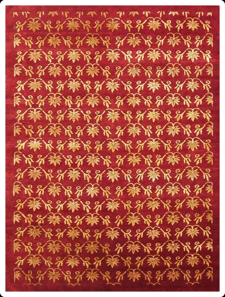 Hand Knotted Red Rectangle Rug - 9 x 12 ft. - Durable Wool & Viscose