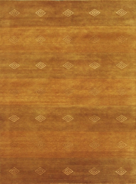 Hand Knotted Gold Rectangle Rug - 8 x 10 ft. - Geometrical Design - Durable Wool