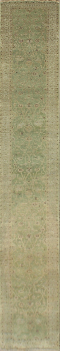 Hand Knotted Green & Camel Rectangle Rug - 2'6in. x 20' - Durable Wool