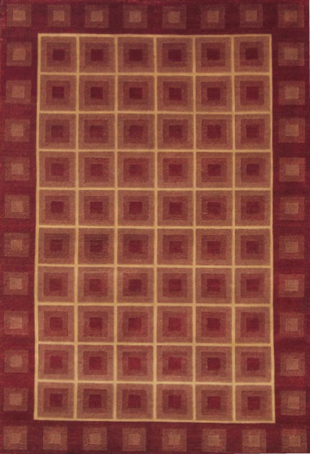 Hand Knotted Red Rectangle Rug - 6 x 9 ft - Durable Wool - Unique Design