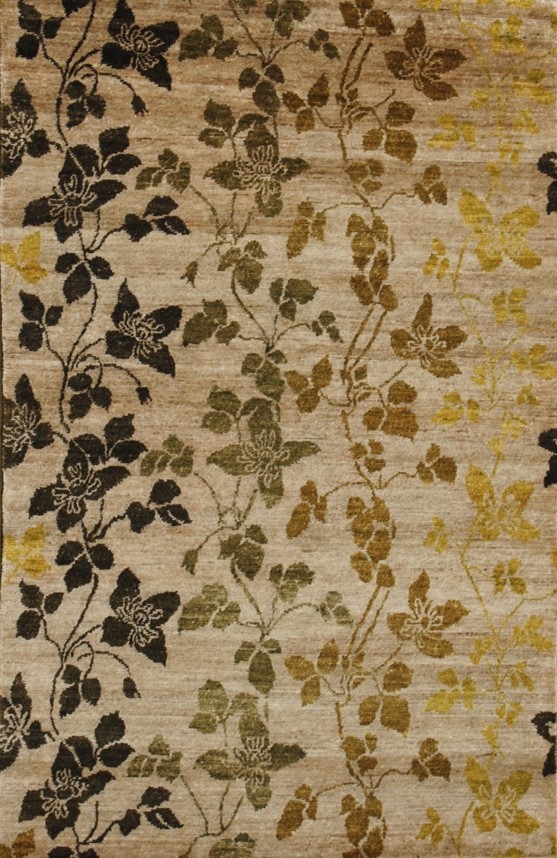 Hand Knotted Beige Rectangle Rug - 5 x 8 ft. - Durable Bamboo Silk