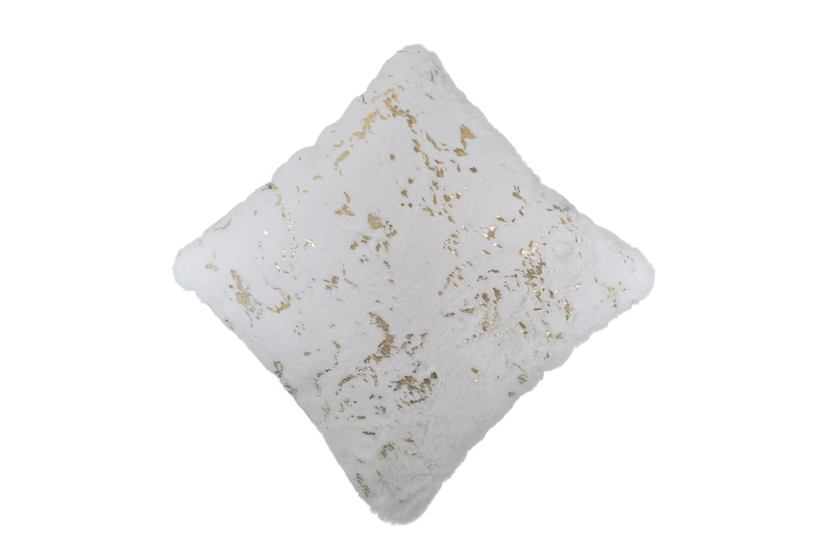 18 x 18 in. Faux Rabbit Fur Square Pillow, White & Gold