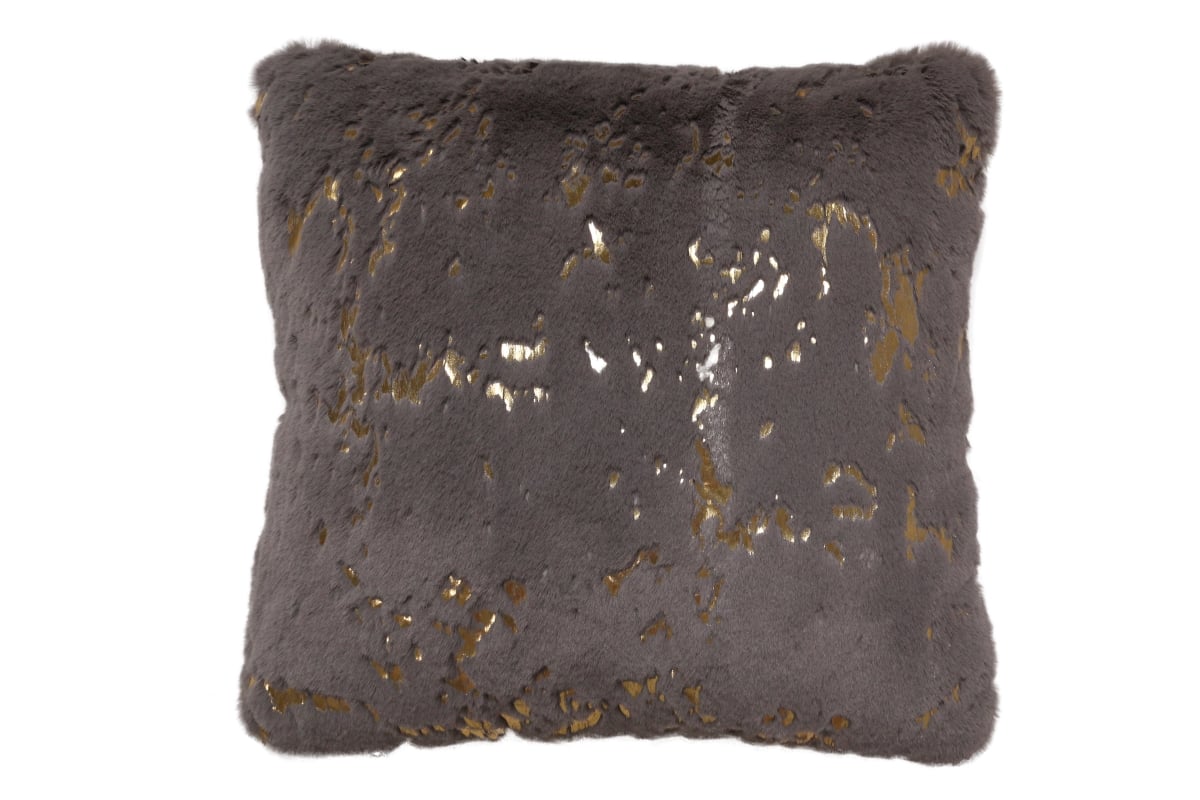 18 x 18 in. Faux Rabbit Fur Square Pillow, Grey & Gold