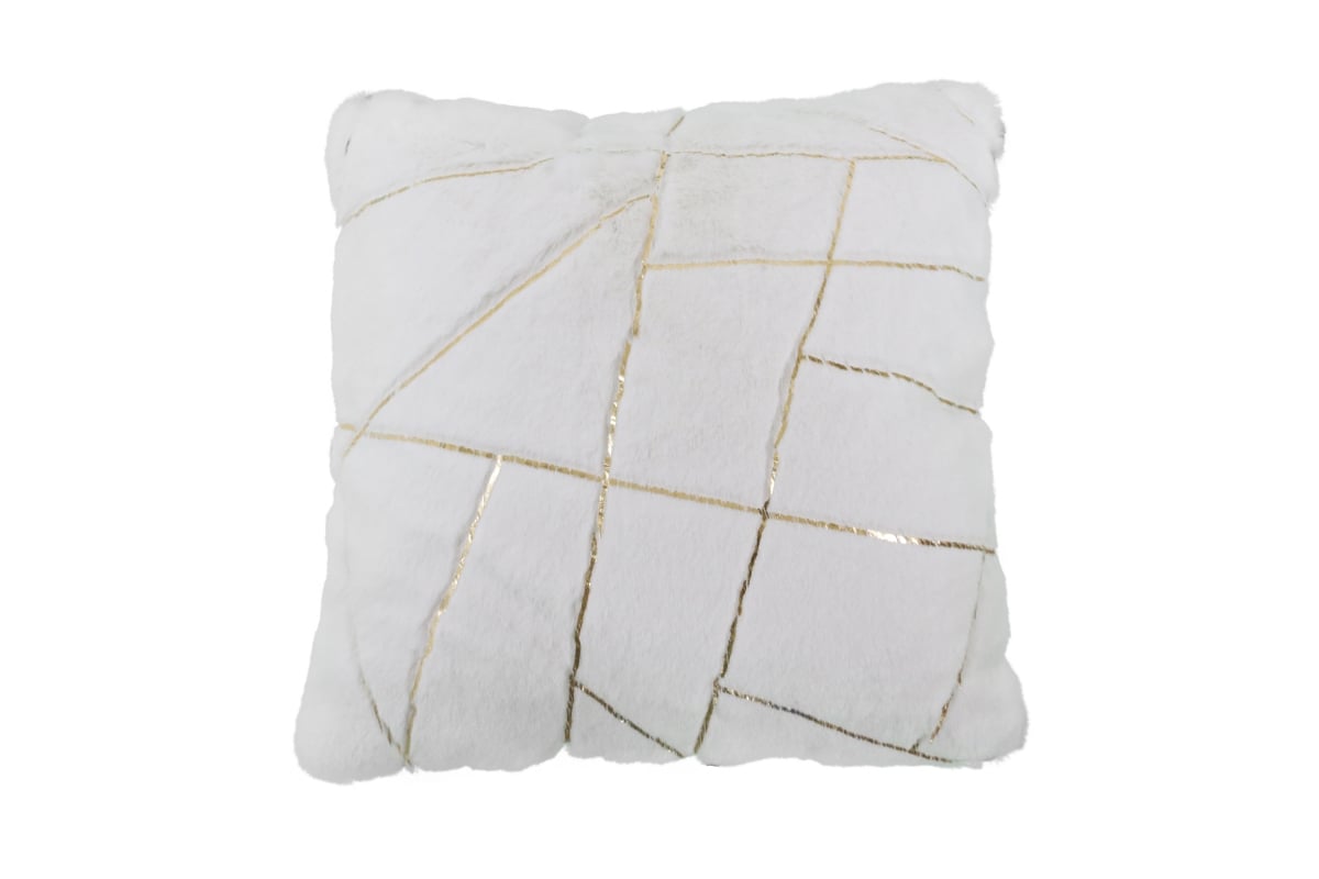 18 x 18 in. Faux Rabbit Fur Square Pillow, White & Gold