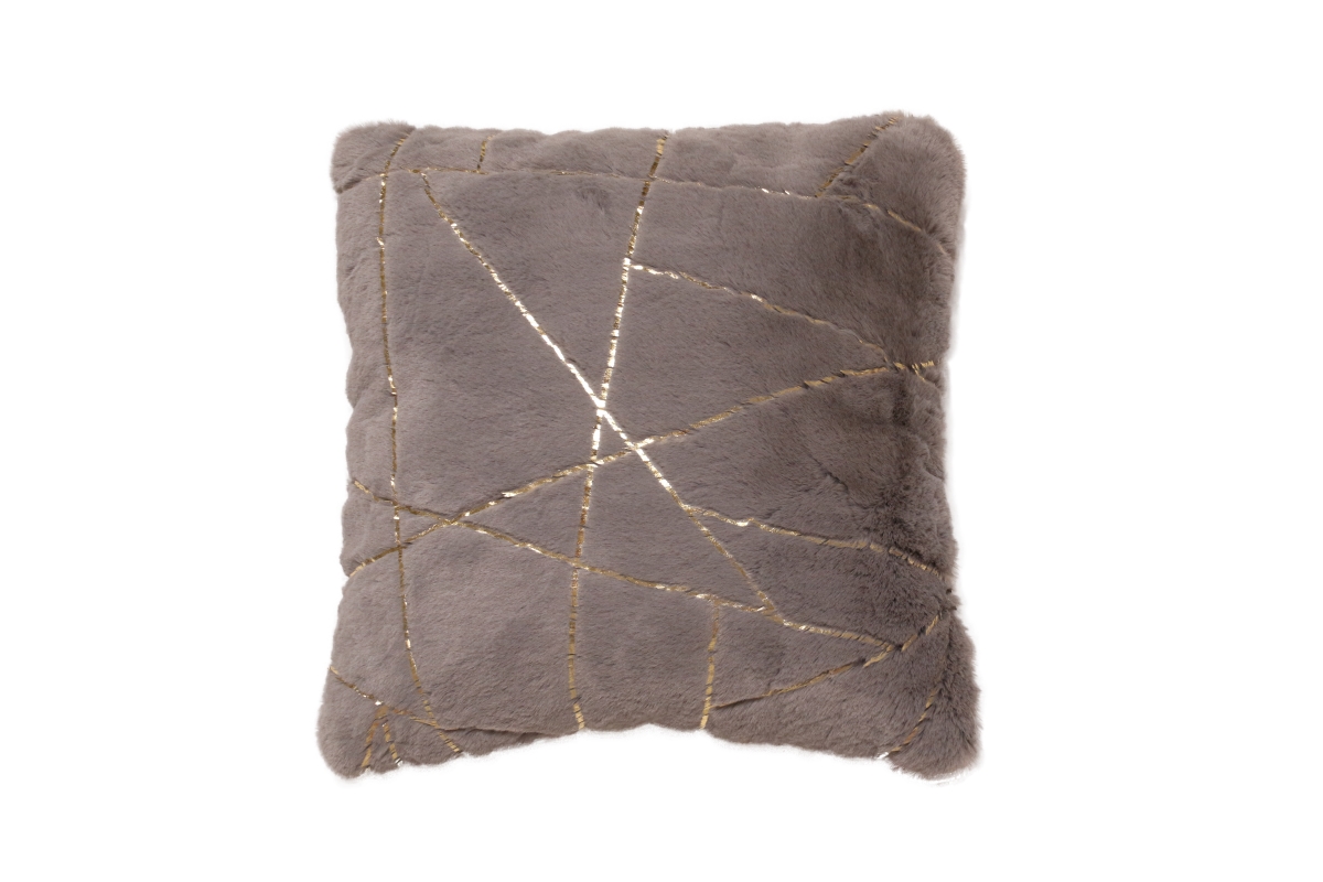 18 x 18 in. Faux Rabbit Fur Square Pillow, Grey & Gold