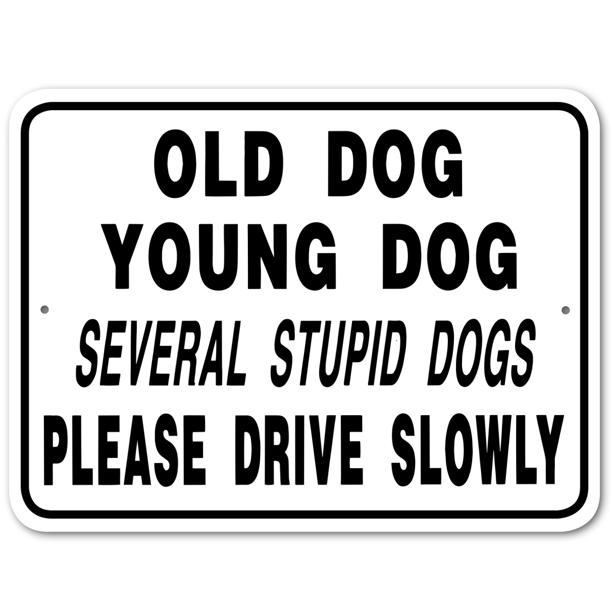 Picture of Noble Beasts Graphics 3245375 Old Dog Young Dog Several Stupid Dogs Please Drive Slowly Sign Aluminum 12 in X 9 in