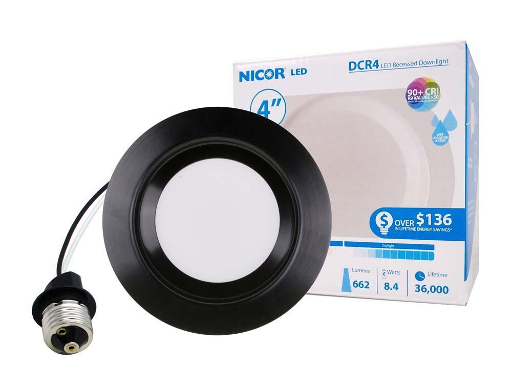 Picture of Nicor Lighting DCR41061203KBK 4 in. 663 Lumen Black LED Recessed Downlight Retrofit Light Fixture - 3000k