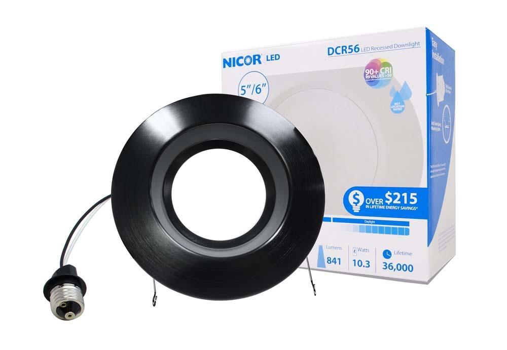Picture of Nicor Lighting DCR561081202KBK 0.83 in. 853 Lumen Black LED Recessed Downlight Retrofit Light Fixture in 2700K