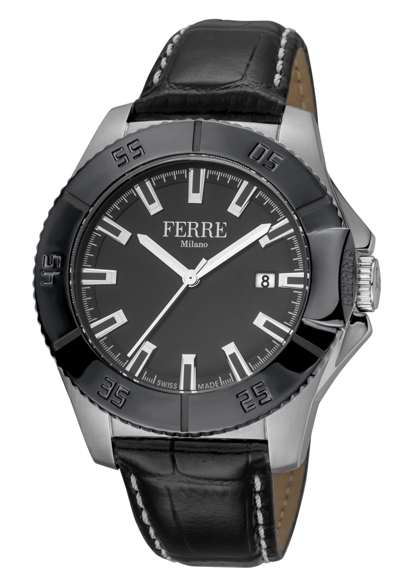 Picture of Ferre Milano FM1G085L0041 Mens Swiss Made Quartz Black Calfskin Leather Strap Watch with Black Dial