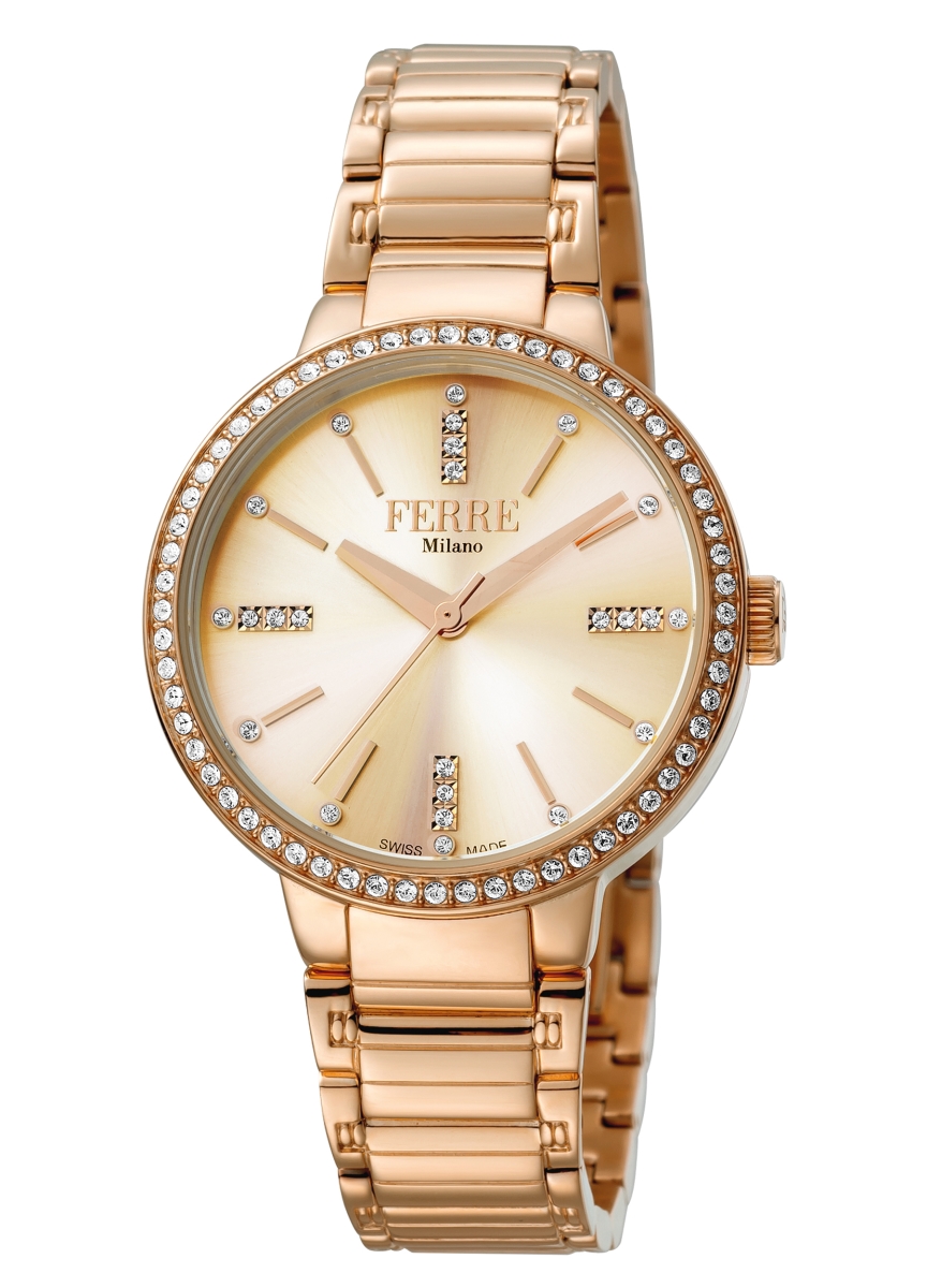 Picture of Ferre Milano FM1L084M0081 Womens Swiss Made Quartz Rose Gold Bracelet Watch with Gold Dial