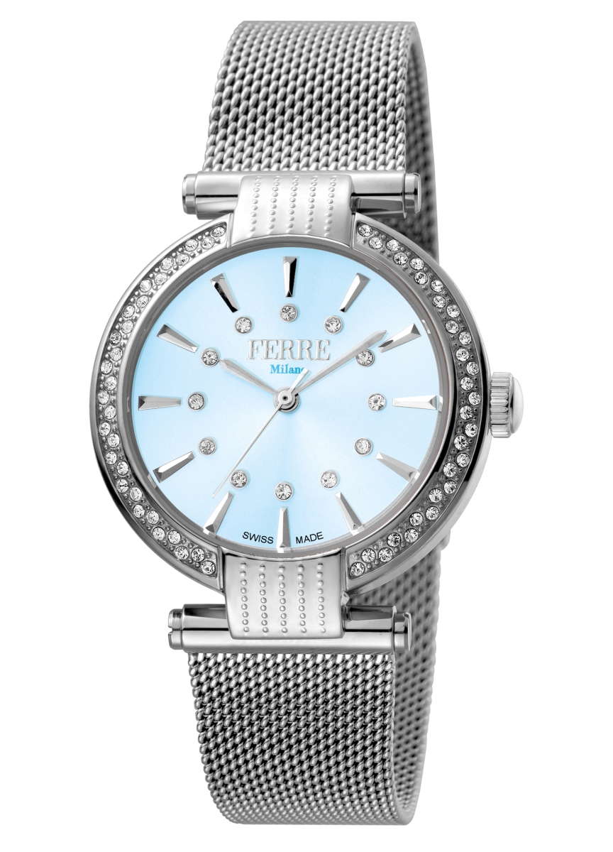 FM1L096M0051 Womens Swiss Made Quartz Silver Mesh Band Watch with Blue Dial -  Ferre Milano