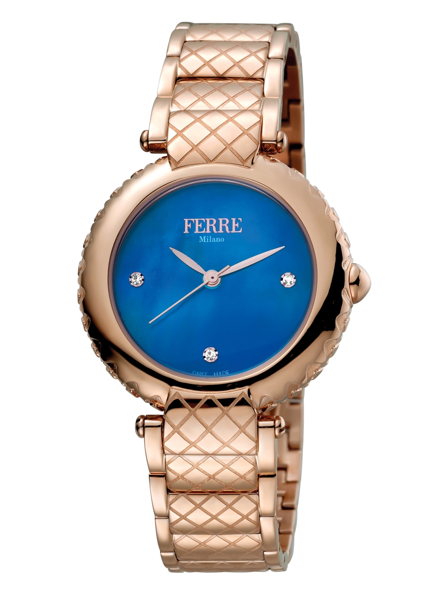 Picture of Ferre Milano FM1L099M0071 Womens Swiss Made Quartz Rose Gold Bracelet Watch with Blue Dial