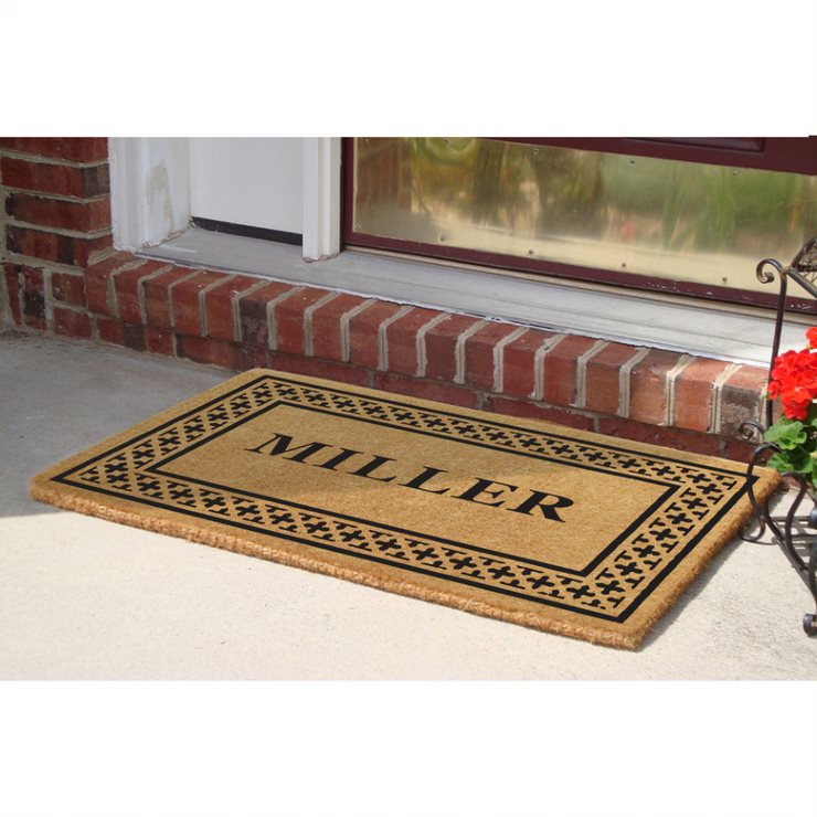 O2249 22 x 36 in. Cross Frame Black Heavy Duty Coir Doormat - Personalized