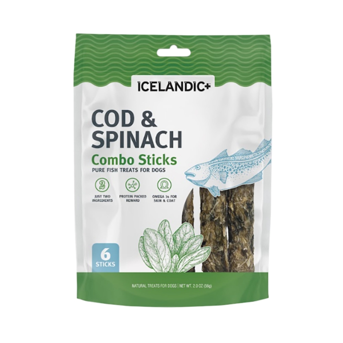 850003829685 2 oz Cod & Spinach Combo Sticks Dog Treat