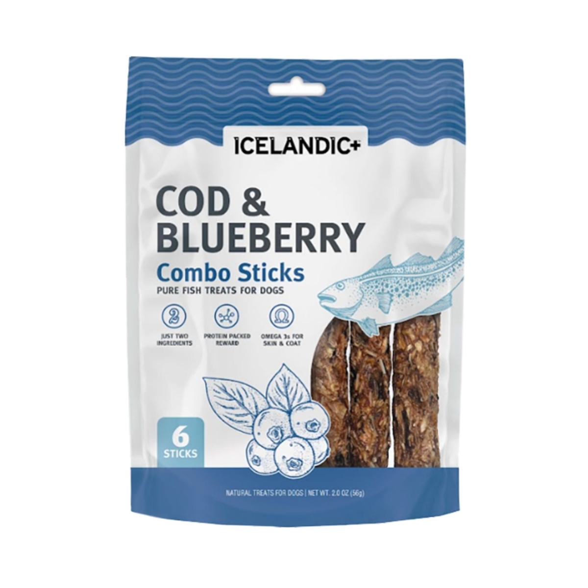 850003829739 2 oz Cod & Blueberry Combo Sticks Dog Treat