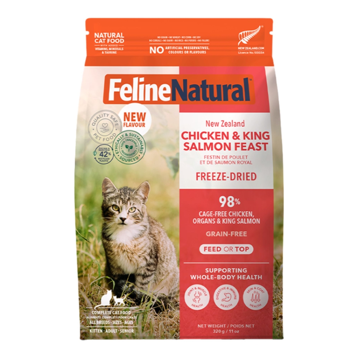 9421036372441 11 oz Freeze-Dried Grain Free   Zealand Chicken & King Salmon Feast Cat Food