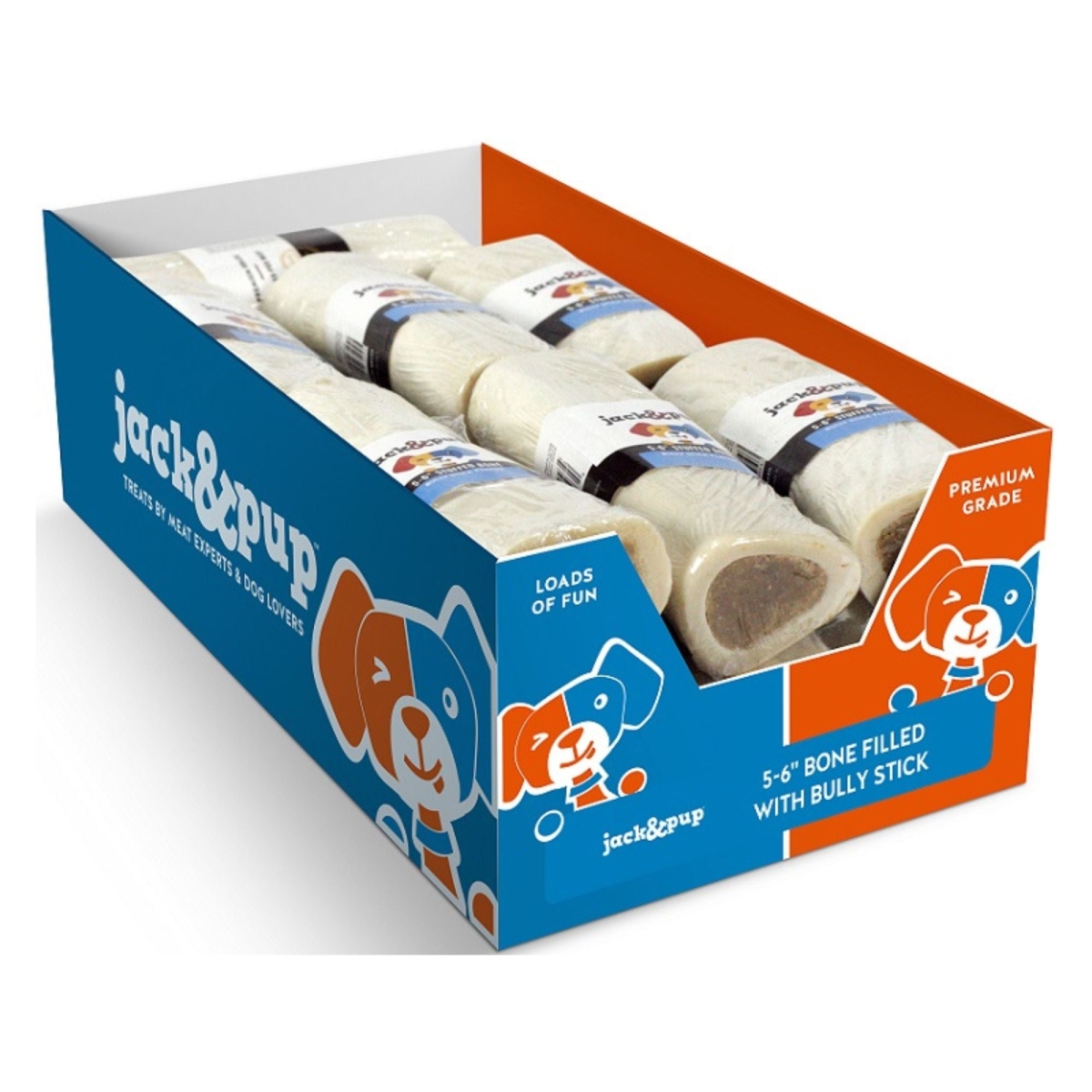 850004349434 5-6 in. Filled Bone Bully Dog Treat Display Box - 12 Count