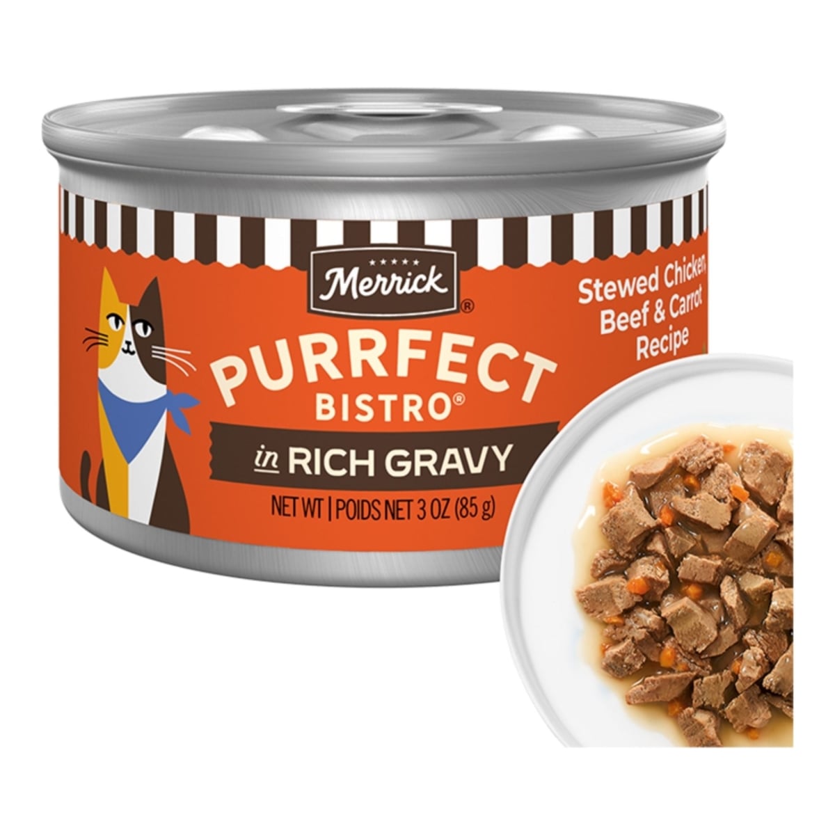 22808000785 Cat Purrfect Bistro Delicious Premium High Protein Stewed Chicken, Beef & Carrot Recipe in Gravy, 3 oz - Case of 24