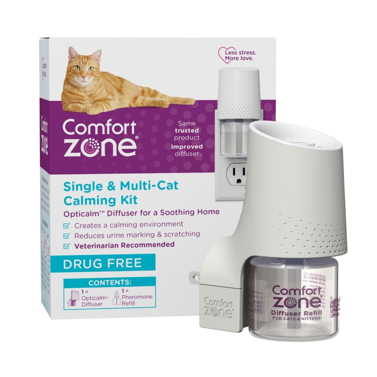 39079003773 Single & Multi-Cat Calming Kit for a Soothing Home Diffuser, White, 1 Diffuser - 1 Refill - 48 ml